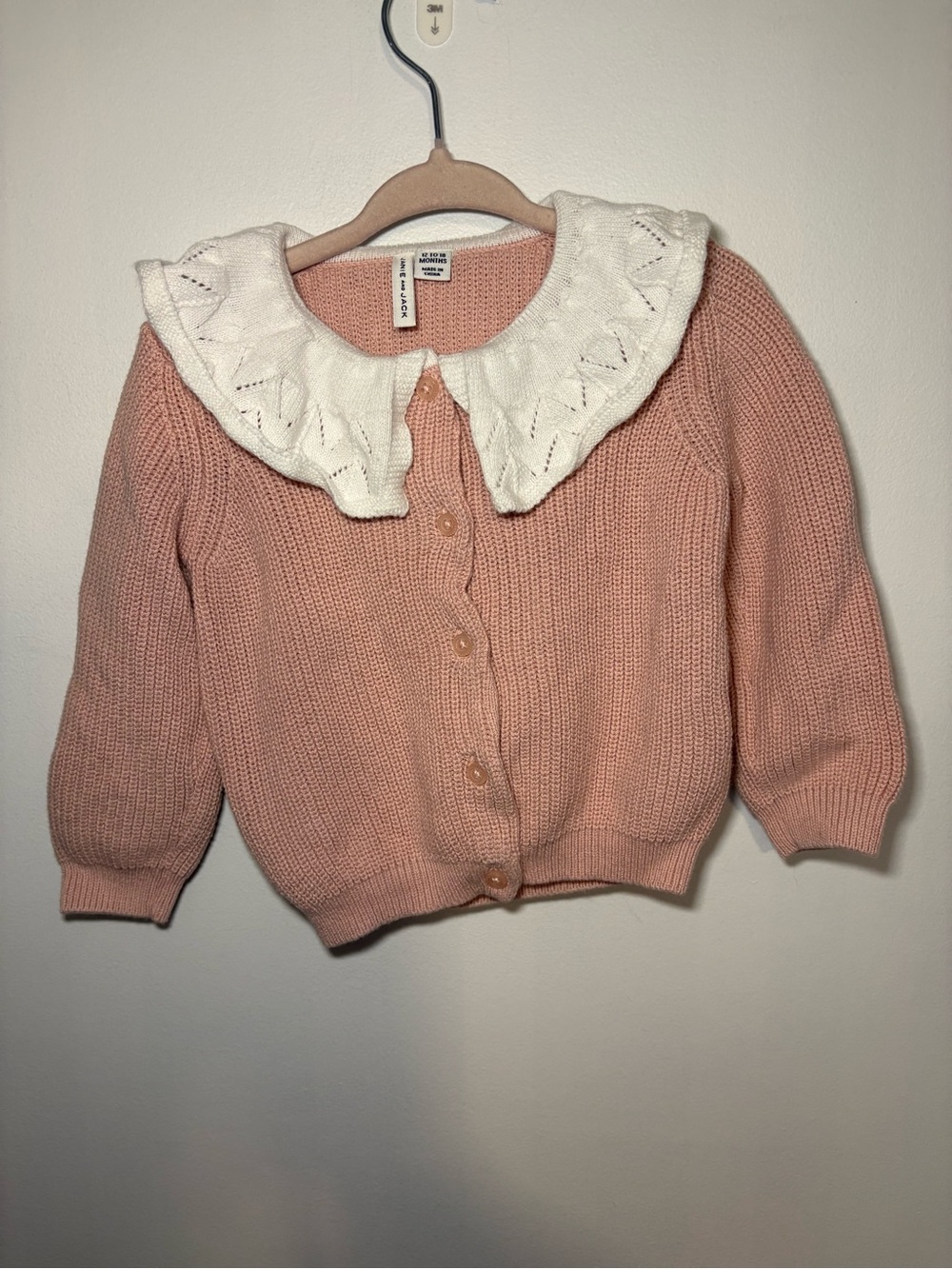 Soft Pink Knit Cardigan with White Peter Pan Collar - Janie and Jack